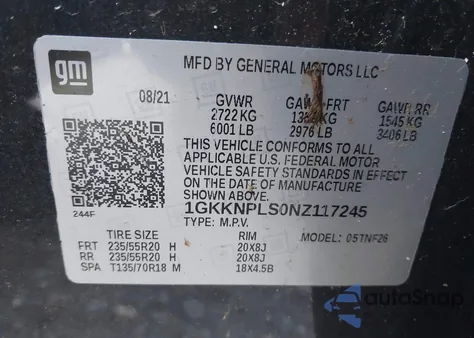 2022 GMC Acadia Denali from USA, damaged, VIN 1GKKNPLS0NZ117245